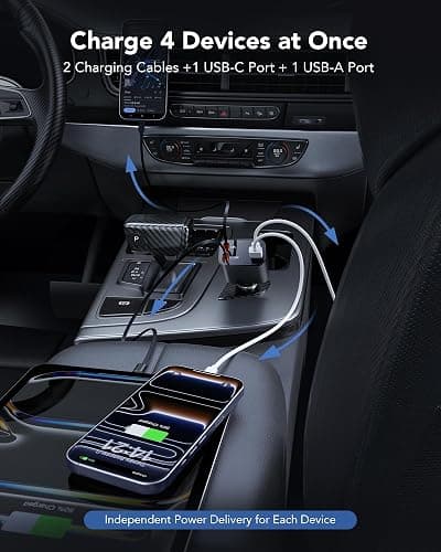 2026 Updated 78W Retractable Car Charger, 4-in-1 Fast Car Phone Charger with 2.6ft Two Retractable Cables and USB C+USB A Car Charging Block Cube, Compatible with iPhone 13 14 15 16 17 Pro Max, Plus thumbnail 3