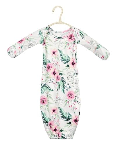 Terriboo Newborn Baby Long Sleeve Sleeper Gown with Mittens Knotted Gown Coming Home Outfit Nightgown with Hat Set 2 Packs thumbnail 9
