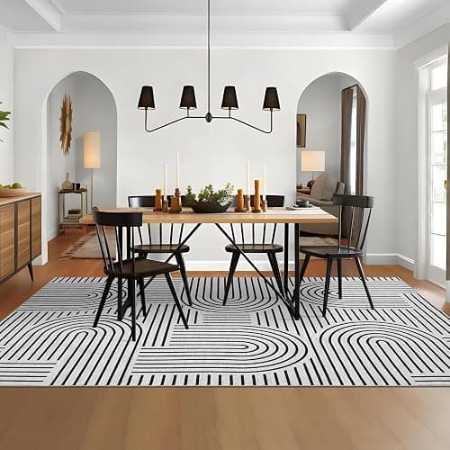 ROYHOME Washable Rug 5x7 Area Rugs for Living Room, Abstract Rug for Bedroom, Soft Rainbow Non Slip Rugs with Rubber Back, Low Pile Stain Resistant Boho Geometric Carpet for Dining Room, Blackwhite thumbnail 9