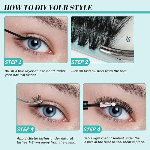 Lash Extension Kit 320Pcs,DIY Individual Lashes Clusters Kit,Lash Bond And Seal,Lash Remover For Eyelashes Extensions,Lash Applicator Tool For False Eyelash Cluster Kit At Home(40D50D,D-Mix9-16mmKit) thumbnail 6