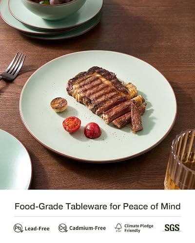 Famiware Venus Plates and Bowls Sets, 24 Pieces Stoneware Speckled Dinnerware Dishes Set for 8, Light Green - Microwave & Dishwasher Safe, Modern Minimalist, for Everyday Meals & Formal Dining thumbnail 4