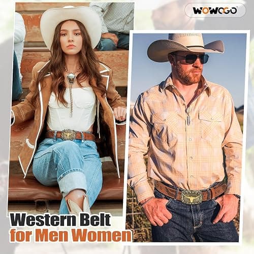 WOWOGO Women Men Western Belts Cowboy Cowgirl Country Belt Longhorn Bull Buckle Floral Embossed Belt for Jeans Dresses thumbnail 2