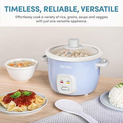 AROMA® Mini Rice Cooker, 2-Cup (Uncooked) / 4-Cup (Cooked), Grain Cooker, Soup Maker, Oatmeal Cooker, Auto Keep Warm, 1 Qt, Blue, ARC-302NGBL thumbnail 6
