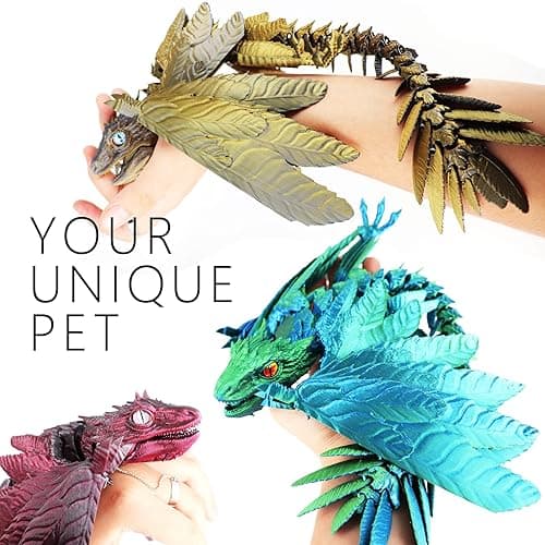 ACOCOFE 3D Printed Dragon Feathered Wyvern Dragon Toys,16 inch Large Fidget Articulated Dragon with Wings,Large Desktop Pet 3D Printed Toys (BlackRed) thumbnail 6