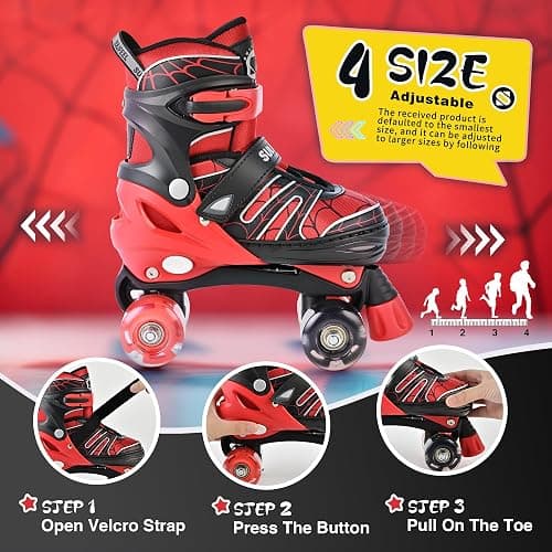 SULIFEEL Adjustable Kids Roller Skates for Boys Ages 3-5 5-8 6-12 with 4 Sizes Adjustable Light up Wheels, Best Children Gift for Beginners Indoor Outdoor Sports thumbnail 2
