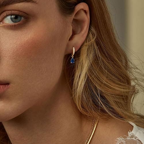 TOBENY Dangle Earrings for Women Trendy 14K Gold Plated Hypoallergenic Drop Hoop Earrings Dainty Diamond Green Emerald Birthstone Huggie Earrings for Birthday Gifts thumbnail 2