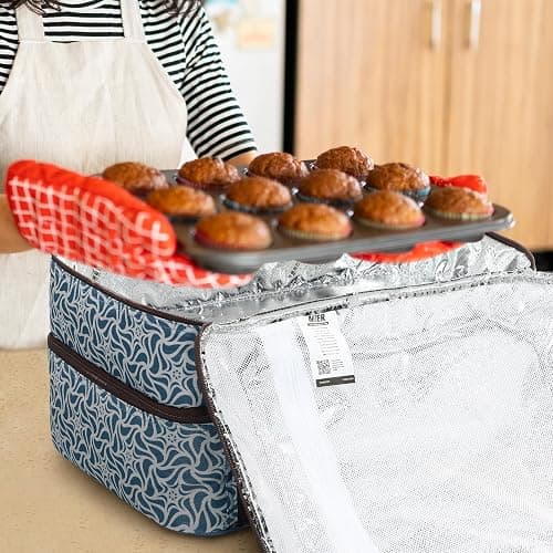 MIER Insulated Casserole Carrier Fits 9"x13" Baking Dishes/Foil Pans, Double Food Carriers Bag Thermal Holder for Hot or Cold Food Lasagna Lugger Potluck Parties Picnic Travel, Deep Blue thumbnail 2