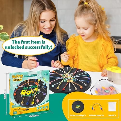 LWuuywa Brainy Knots Rope Untangling Puzzle Game, Educational Strategy Game with 10 Colorful Ropes and Convenient Storage Bag, Multiple Difficulty Levels for Adults Kids, Family Travel, Party (Black) thumbnail 5