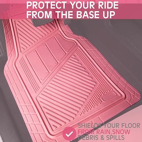 CAR PASS Heavy Duty Rubber Floor Mats Pink Car Mats Full Set with Trunk Cargo Liner - Universal Waterproof Floor Mats for Car SUV Truck, Durable All Weather Liner Mats Automotive Women (All Pink) thumbnail 3