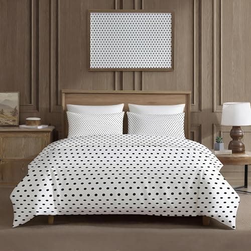 zcsm Polka Dot Duvet Cover Queen Size - Black and White Polka Dots Bedding Set & Bedroom Decor, 3 Piece, Soft Microfiber Reversible Comforter Cover & 2 Pillow Shams, with Zipper Closure and Ties thumbnail 2