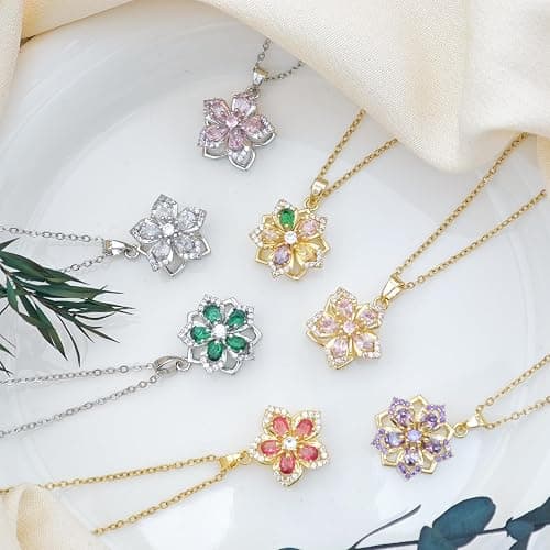 KONPJE Necklace for Women Gold Flower Fidget Necklace Rotatable Crystal Silver Blossom Pendant Necklaces Adjustable Spinning Fidget Necklaces Redbud Flower Choker Funny Gift Jewelry thumbnail 4