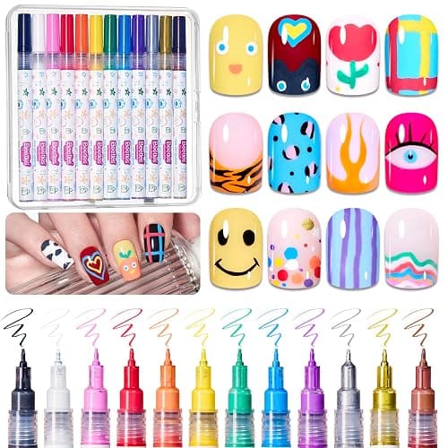 Beetles 12 Colors Nail Art Pens, 0.5mm Fine Line Nail Polish Pens for Women | Quick Air Drying Acrylic Paint Markers for Nail Art Design Easy Painting Dots Liner Lettering, DIY Home Salon Nail Art Tools thumbnail 9