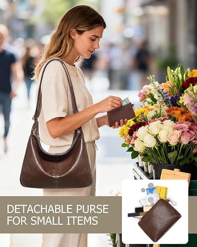 Hobo Bag for Women with Mini Purse Soft Vegan Leather Slouchy Shoulder Crossbody Handbag 2025 Fall Tote thumbnail 6