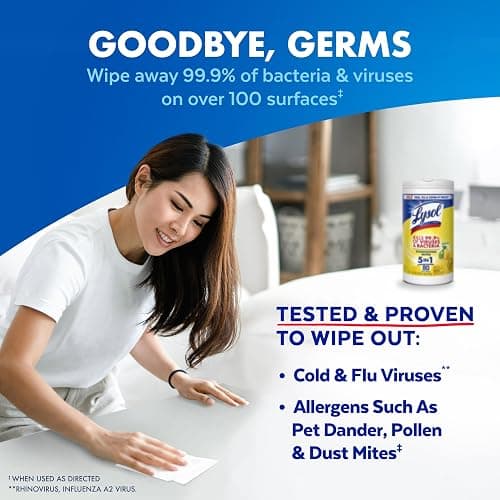 LYSOL Disinfecting Wipes, All Purpose Cleaner, Multi-Surface Antibacterial Cleaning Wipes, Household Cleaning Supplies, Dorm Essentials, Lemon + Mango & Hibiscus + Crisp Linen Scent, 80 ct. (4 Pack) thumbnail 2