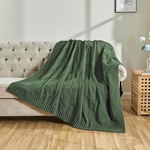 CozeCube Check Knit Throw Blanket, Christmas Green Checkered Bedroom Blanket for Couch, Soft Cozy Warm Knitted Blanket for Bed Sofa Living Room, Decorative Spring Fall Throw Blanket, 50"X60" thumbnail 3