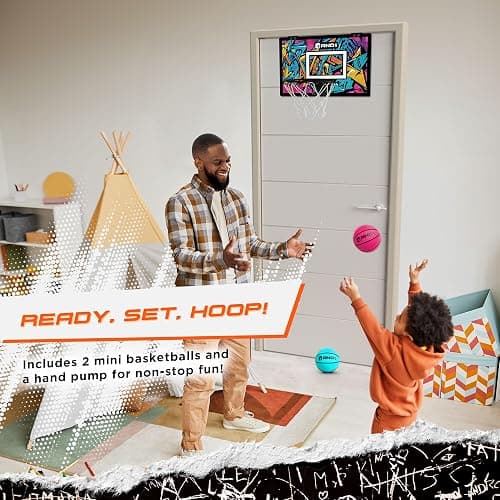 AND1 Over the Door Mini Basketball Hoop: 18x12 Shatterproof Backboard, 2 Mini Basketballs, and Hand Pump Included- Ultimate Indoor Basketball Accessory for Kids and Adults, No Tools Required thumbnail 2