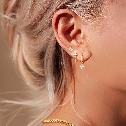 Freekiss 3 Pairs Gold Hoop Earrings Set: Dainty Stud Earrings Trendy Small 14K Gold Plated Hypoallergenic Dangle Cartilage Huggie Hoop Earrings for Women Gold Jewelry for Women Gifts thumbnail 4