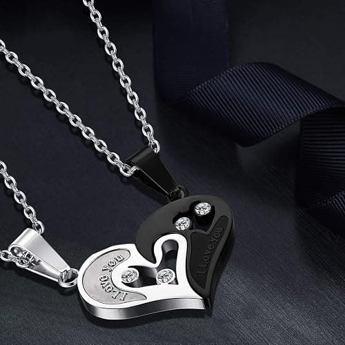 FIBO STEEL Stainless Steel Mens Womens Pendant Necklace Heart Puzzle 22 Inches Chain 2 Pcs a Set thumbnail 4