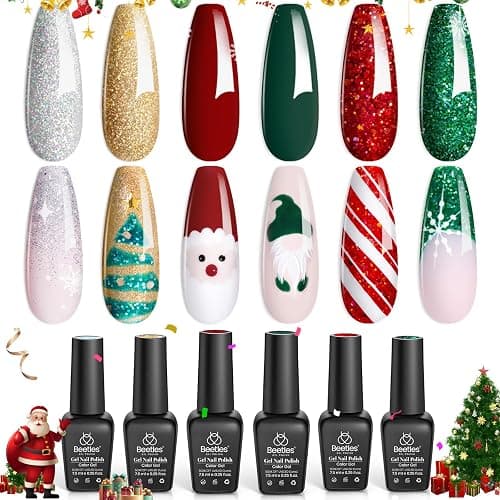 Beetles Christmas Gel Nail Polish, Red Sparkle Green Glitter Gold Silver Winter Gel Polish Dark Red Gel Polish Kits Soak Off Nail Lamp Uv LED Cured for Nail Art Design Gift for Women thumbnail 7