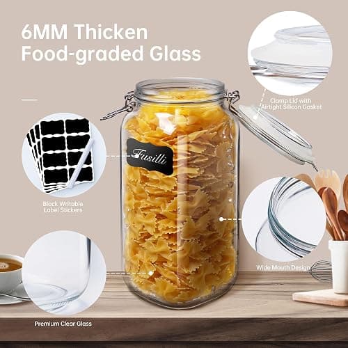 HomArtist Square Glass Jars with Airtight Lid Set of 3, 50 floz Wide Mouth Mason Jars with Clamp Lids,Glass Sealed Jars with Air Tight Lids, Best for Kitchen & Pantry Food Storage thumbnail 4