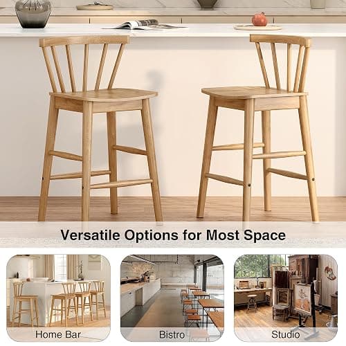 HoeuThien Wood Bar Stools Set of 3, 24" Wooden Counter Height Barstools, Modern Armless Farmhouse Bar Dining Chairs with Back & Footrest for Kitchen Island Pub Light Brown - Light Brown - 3 PCS thumbnail 6