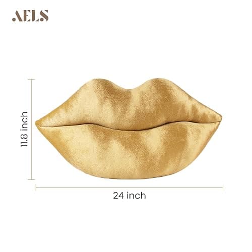 AELS 3D Large Lips Throw Pillows, Soft Decorative Love Pillows, Velvet Cute Pillow, 24 x 12 inches for Couch, Sofa, Bed, Living Room, Bedroom, Bronze Gold thumbnail 2