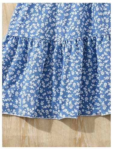 SOLY HUX Girl's Floral Print Dress Square Neck Sleeveless A Line Flowy Summer Short Dresses - 16 Years - Blue Floral thumbnail 4
