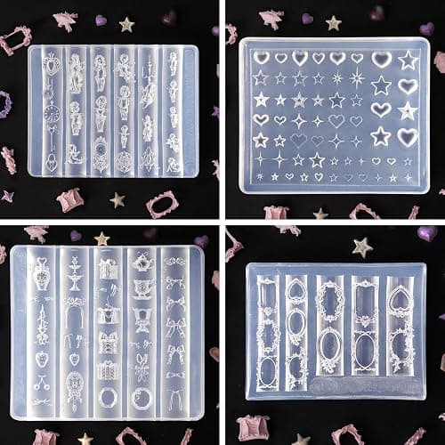 Laza 4pcs Rococo Silicone Nail Art Molds, Multiple Virgin Mary Nail Molds | Reusable Nail Molds for Nail Art, Good Elasticity, 3D Nail Mold, Mirror Frame, Heart, Bowknot Molds with Scraper & Pen thumbnail 4