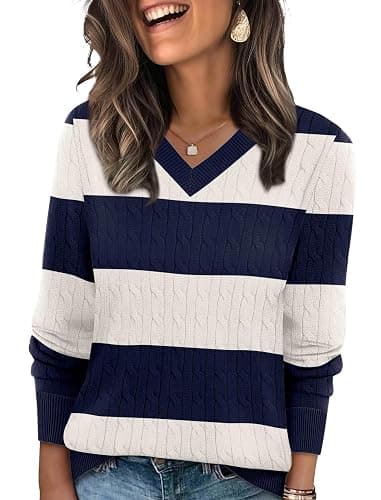 Sampeel Sweaters for Women Fashion 2025 Cable Knit Fall Clothes V Neck Business Casual Teacher Outfits - Image 1