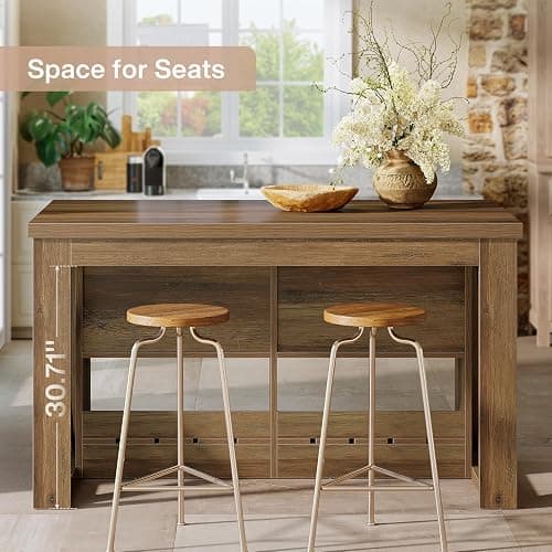 Tribesigns Kitchen Island with Storage and Seating, 55" Farmhouse Stationary Island Table, Wooden Kitchen Bar Table with 2 Drawers and Open Shelf, Brown thumbnail 7