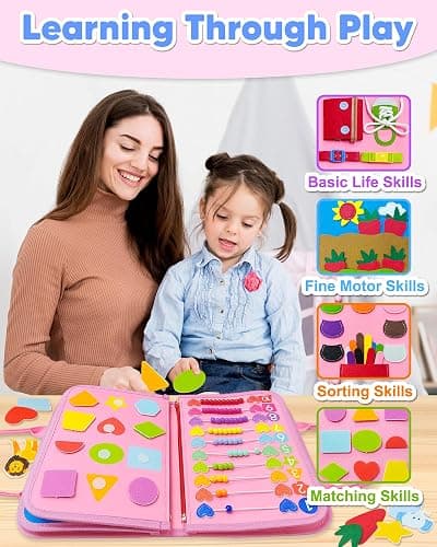 Exorany Busy Board Montessori Toys for Toddler Girl Birthday Gifts, Busy Book Sensory Learning Toys for Toddlers, Toddler Girl Airplane Car Travel Toy Educational Activities thumbnail 6
