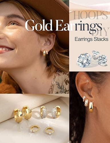 LOLIAS Small Chunky Gold Hoop Earrings for Women Hypoallergenic Gold Silver Hoops for Sensitive Ears Non Tarnish 14K Gold Filled Huggie Hoop Earring Stacks for Multiple Piercing Lightweight 3Pairs - Chunky-14K Gold Plated thumbnail 6
