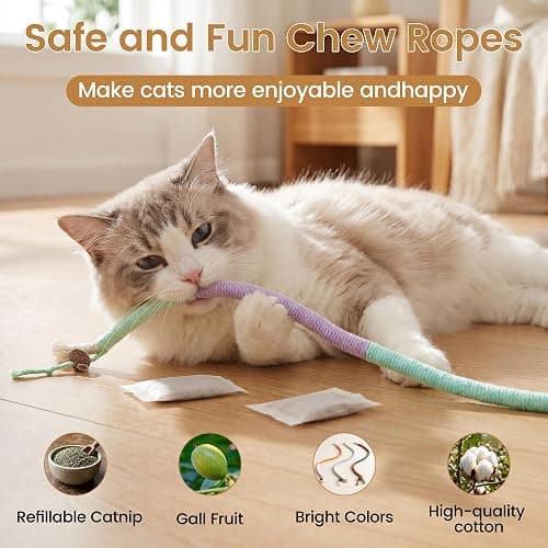 Uyubao Cat Toys, 7Pcs Cat Chew Ropes & Silvervine Sticks for Cats with Natural Catnip & Silvervine, Safe Teeth Cleaning Catnip Toys for Indoor Kittens, Interactive Chew Toys for Indoor Cats thumbnail 2