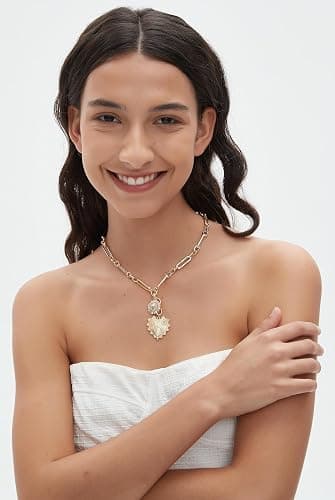 Sun Heart Charm Choker Necklace for Women Men,Golden Plated With Zircons Inlaid Pendants,Thick Chunky Paperclip Chain Hip Hop Necklace Unisex Jewelry,Cuban Link Chain for Women Trendy（Heart） thumbnail 6