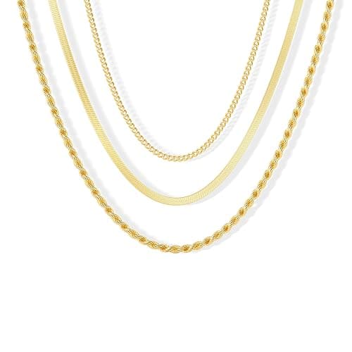 Freekiss Women's Layered Necklace Set - 3 Piece Dainty Gold Jewelry for Everyday Stacking | 14K Gold Plated Snake Chain, Rope Chain, Cuban Chain | Adjustable Length 14-18.5 Inch | Gift Ready thumbnail 9