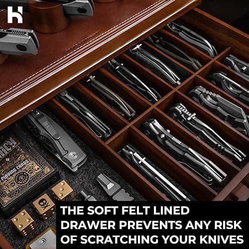 Holme & Hadfield Premium Knife Display Case for up to 30 Knives – Large Handcrafted Wooden Pocket Knife Organizer for Collections for EDC Collectors – Luxury Built to Last - Walnut - Armory Pro thumbnail 6