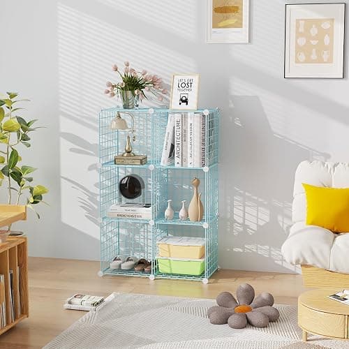 C&AHOME Wire Cube Storage, 6 - Cube Organizer Metal C Grids, Modular Shelves Units, Closet Organizer, Ideal for Home, Office, Living Room, 36.6”L x 12.4”W 36.6”H, Blue UWCS3006B thumbnail 6