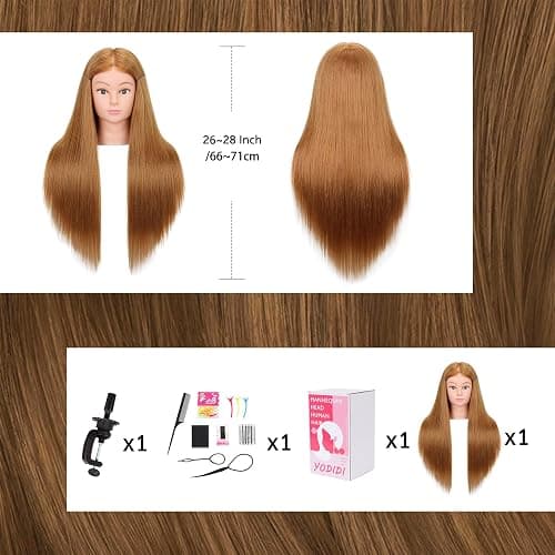 Mannequin Head Human Hair 26"-28" Female 80% Human Hair Mannequin Head Hair Styling Cosmetology Manikin Head Doll Head for Hairdresser with Free Clamp Holder and Tools - 80% - Blonde thumbnail 8