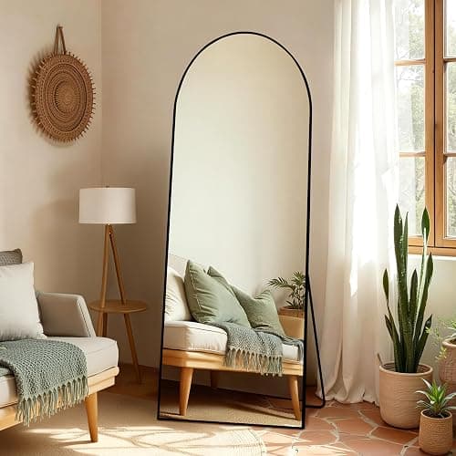 ZENOMIRRIS Arched Full Length Mirror 65"x24" - Floor Standing Body Mirror with Aluminum Frame,Leaning Hanging for Bedroom Cloakroom Living Room Black thumbnail 2