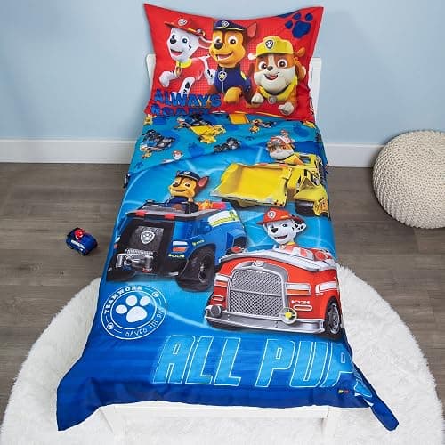 Paw Patrol Calling All Pups 4 Piece Toddler Bedding Set – Includes Comforter, Sheet Set – Fitted + Top Sheet + Reversible Pillowcase for Boys Bed, Blue thumbnail 2