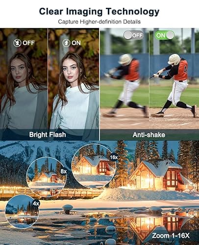 4K Digital Camera for Photography and Video, Autofocus Anti-Shake 48MP Vlogging Camera for YouTube, 3'' 180°Flip Screen Camera with Flash 16X Zoom, Digital Camera with 32GB Card Battery Charger Black thumbnail 4