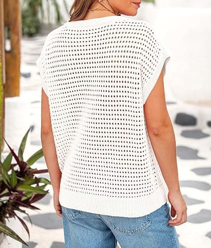 PRETTYGARDEN Womens Spring Tops 2026 Summer Shirts Crochet Cap Sleeve Sweater Pullover Cute Beach Vacation Clothes thumbnail 2