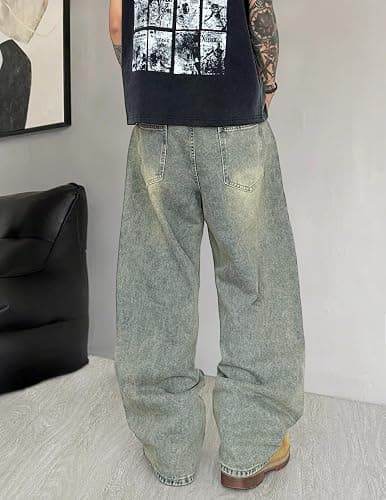 QGRSWBC Mens Wide Leg Jeans Super Baggy Pants Y2k Loose Fit Denim Jeans Skater Trousers Streetwear thumbnail 4