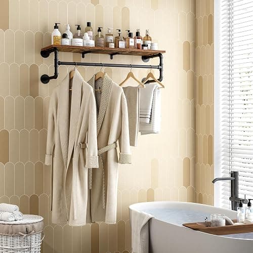 UlSpeed Clothes Rack with Top Shelf, 43.3in Industrial Pipe Wall Mounted Garment Rack, Space-Saving Display Hanging Clothes Rack, Heavy Duty Detachable Multi-Purpose Hanging Rod for Closet Storage thumbnail 4