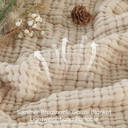 Yoofoss Muslin Blanket 100% Organic Cotton Throw Large 50" x 60" for Bed Couch Summer Gauze Blanket for Adults Lightweight and Breathable Apricot White thumbnail 8