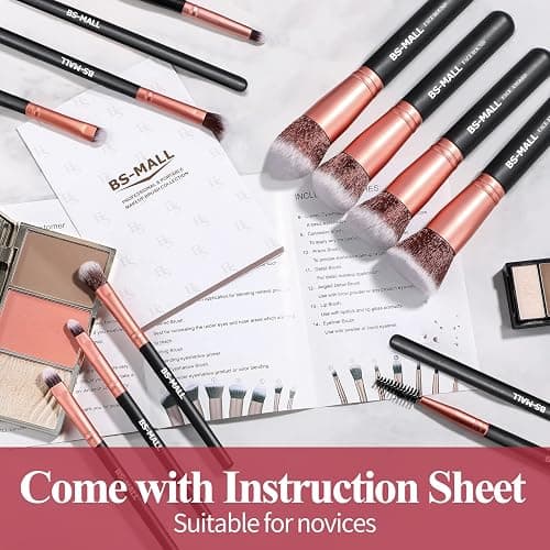 BS-MALL(TM) Premium 14 Pcs Synthetic Foundation Powder Concealers Eye Shadows Silver Black Makeup Brush Sets(Rose Golden) thumbnail 9
