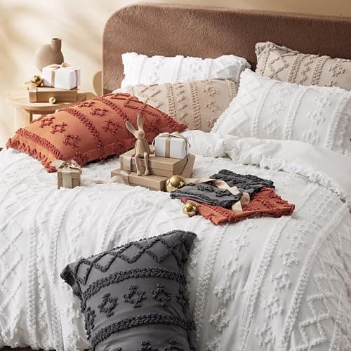 Bedsure Tufted Boho Comforter Set Full Size - Bright White Boho Bed Set, GentleSoft™ 3 Pieces Farmhouse Shabby Chic Embroidery Bedding, Gifts for Woman, Soft Jacquard Full Comforter for All Seasons thumbnail 7