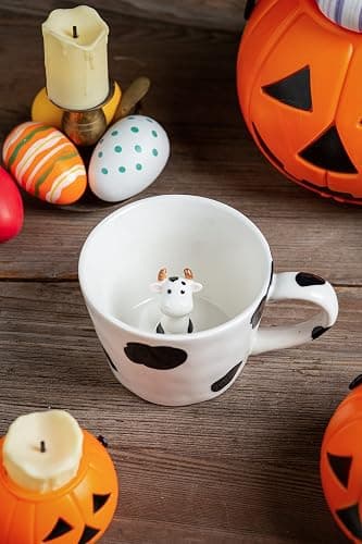 DIHOclub Cow Ceramic Cup Hidden 3D Animal Inside Mug,Cute Cartoon Handmade Figurine Mugs,Holiday and Birthday Gift for Coffee Milk Tea Lovers,12 OZ(White,Black) thumbnail 6