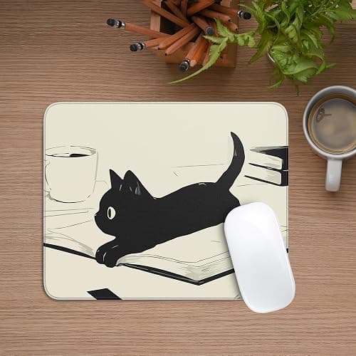 Cute Black Cat Mouse Pad,Kawaii Anime Cat Mouse Pads for Wireless Mouse Desk Accessories,10"X8" Travel Mousepad with Non-Slip Rubber Base, Stitched Edge Mouse Pads for Desk,Computers,Laptop,Office thumbnail 6