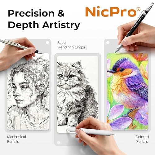 Nicpro 52PCS Art Drawing Supplies Kit, Metal Mechanical Pencil Set 0.5, 0.7, 0.9 & 2mm, 9x12 Sketch Book, 12 Fineliner Pens, 20 Tubes Leads, School Supplies Drawing Kit for Artist Adults Sketching thumbnail 4